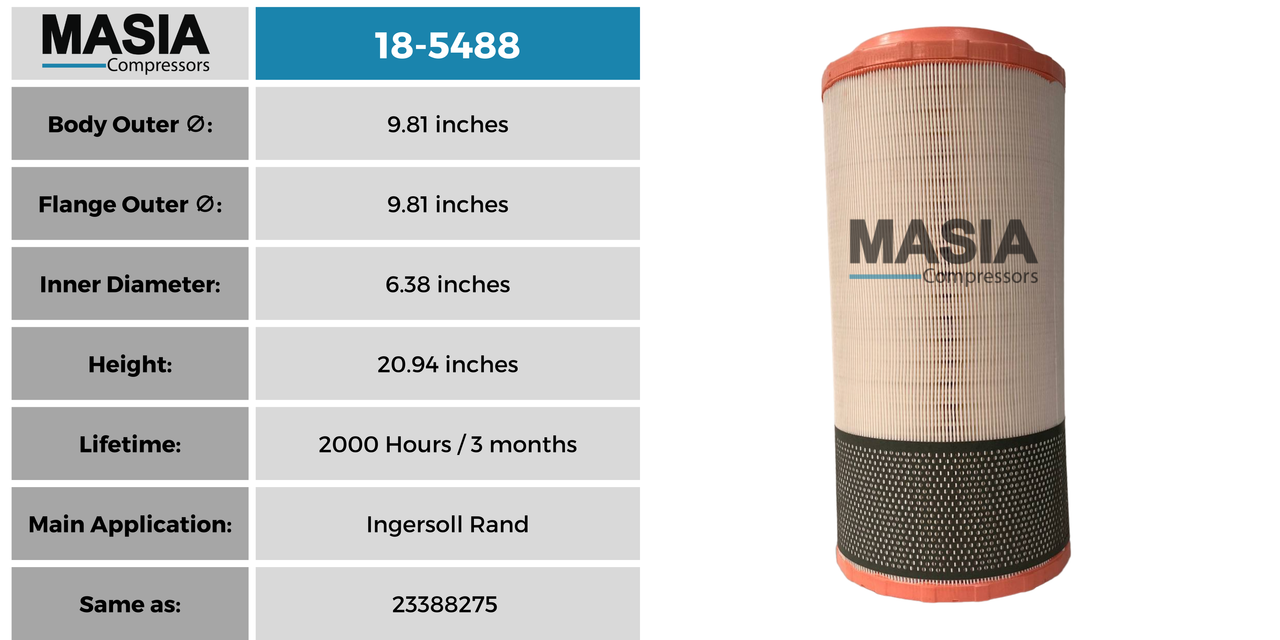 23388275 Filtro de Aire Compatible con Ingersoll Rand