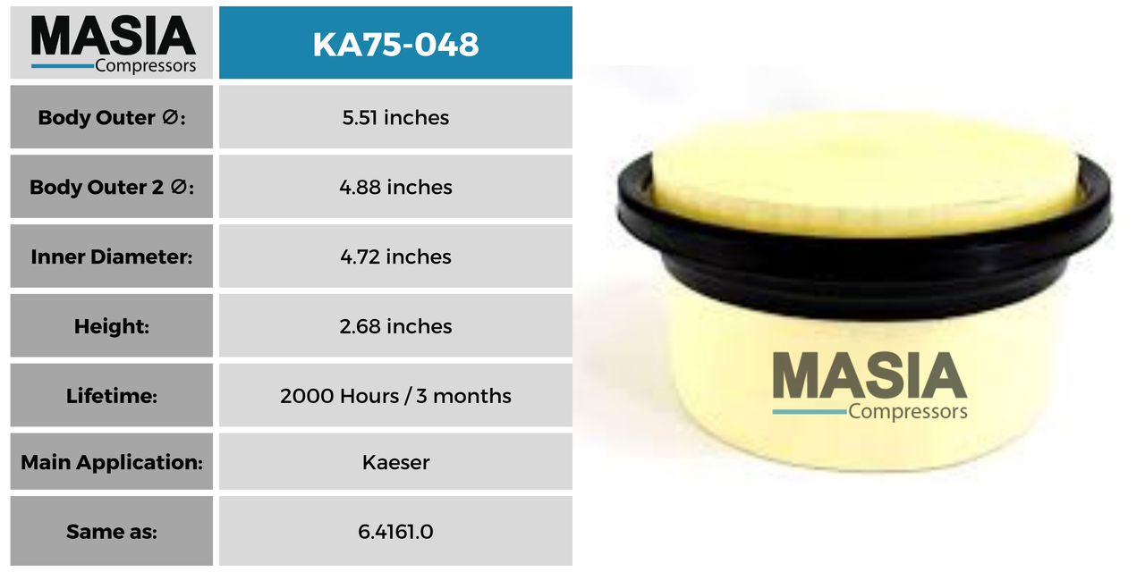 MA75-048 Filtro de Aire Masia Compressors
