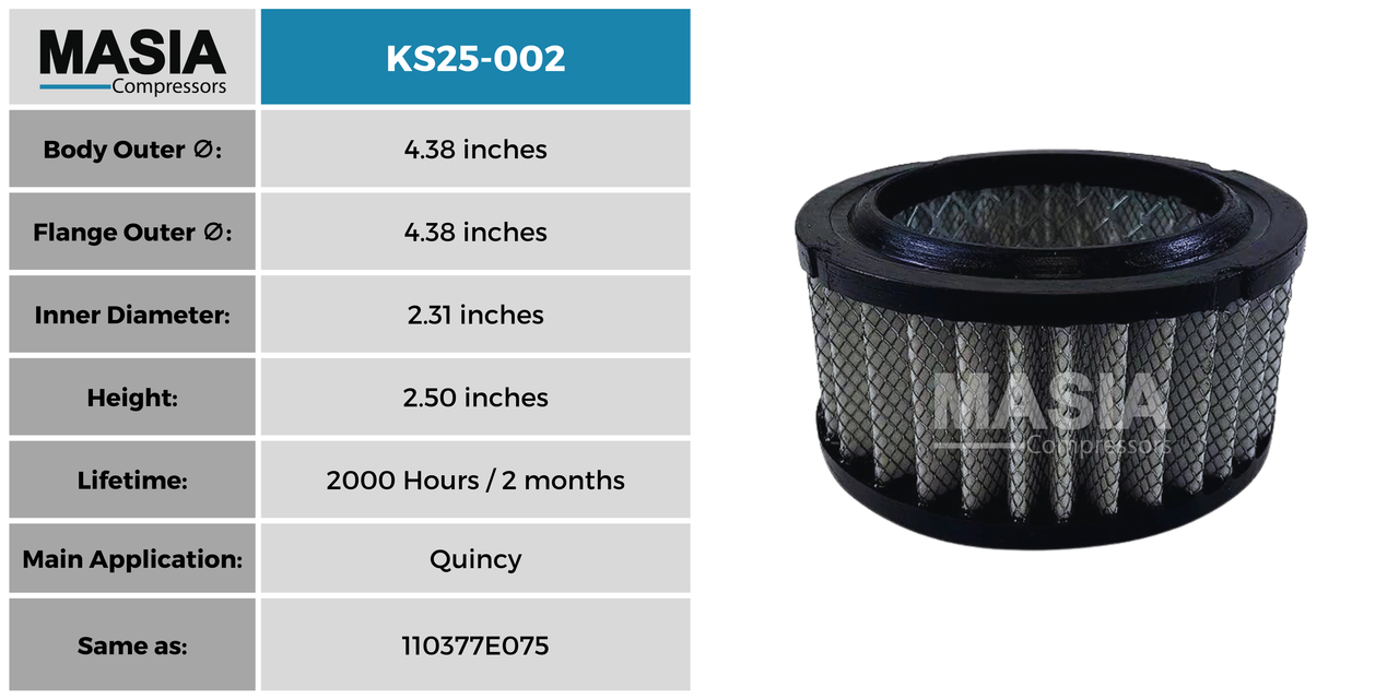264284 Filtro de Aire Compatible con Van Air Systems