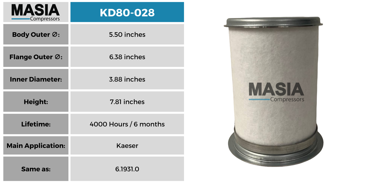 6.1931.1 Filtro Separador Compatible con Kaeser