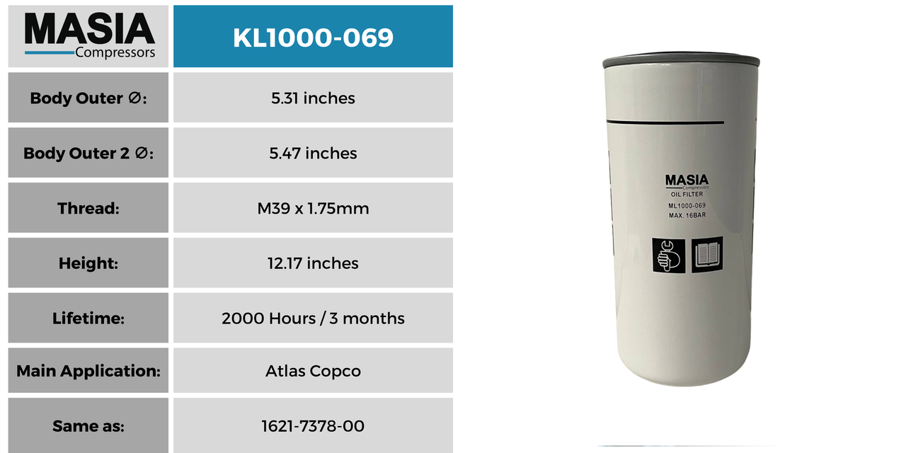 KL1000-069 Filtro de Aceite Keltec Technolab