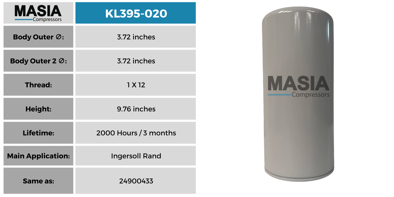 24900433 Filtro de Aceite Compatible con Ingersoll Rand