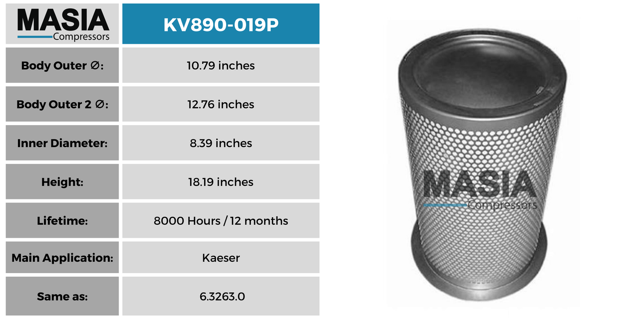 6.3263.0 Filtro Separador Compatible con Kaeser