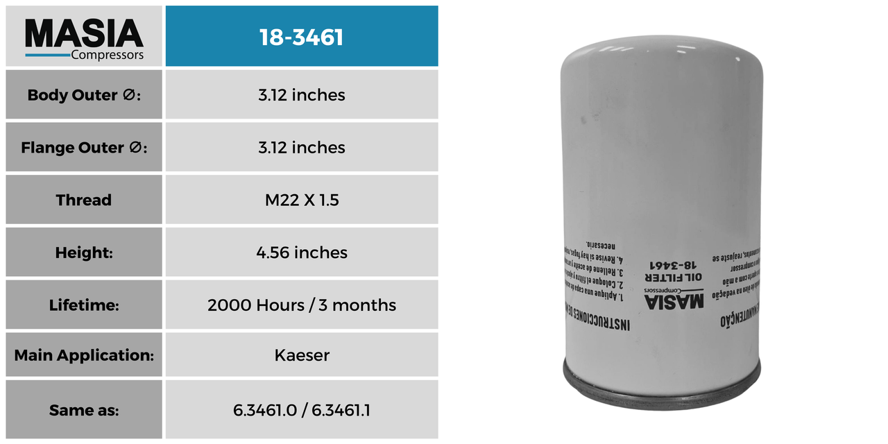 6.3461.1 Filtro de Aceite Compatible con Kaeser
