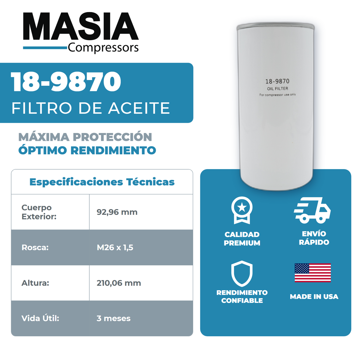 2605539870 Filtro de Aceite Compatible con Fs Curtis