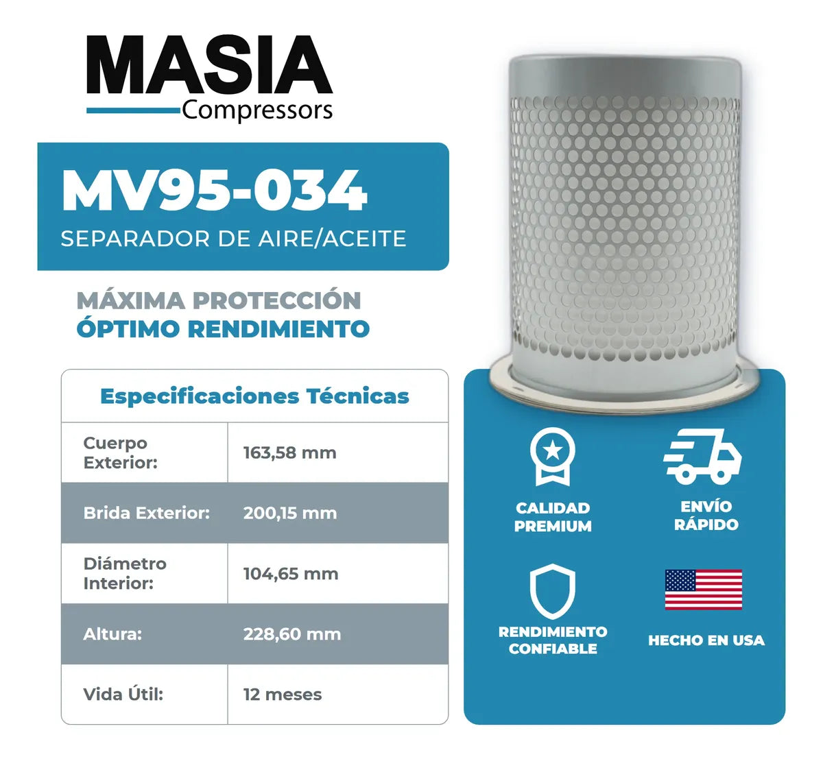 537704312070 Filtro Separador Compatible con Kaishan Compressor