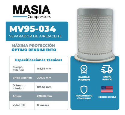 537704312070 Filtro Separador Compatible con Kaishan Compressor