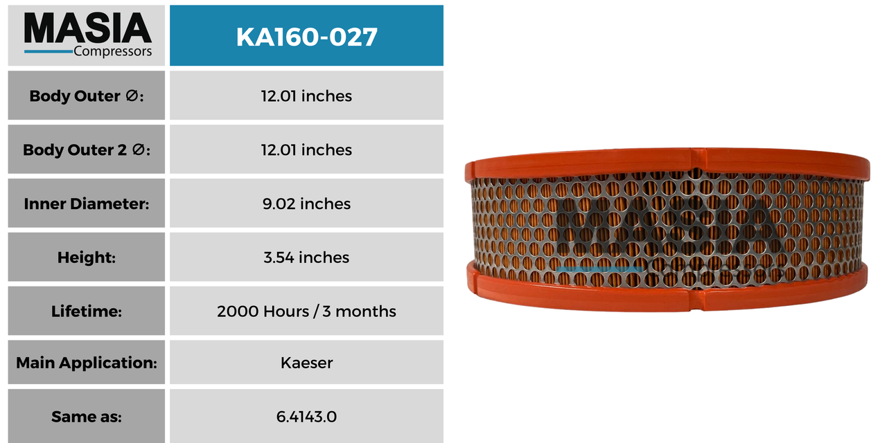 MA160-027 Filtro de Aire Masia Compressors