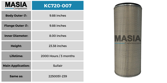 02250051-239 Filtro de Aire Compatible con Sullair