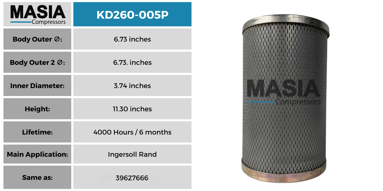 39858691 Filtro Separador Compatible con Ingersoll Rand
