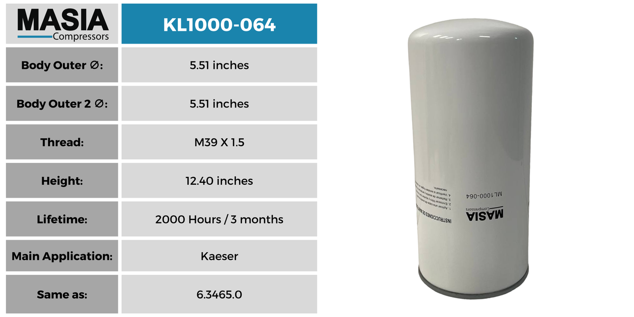 KL1000-064 Filtro de Aceite Keltec Technolab