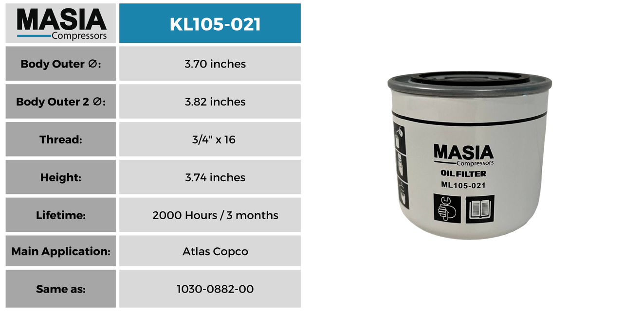 15456-025 Filtro de Aceite Compatible con Sullivan Palatek