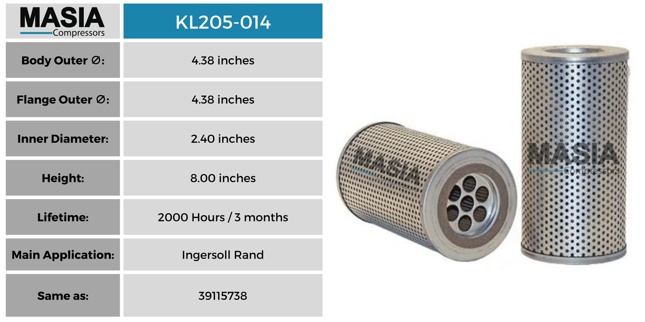 39711650 Filtro de Aceite Compatible con Ingersoll Rand