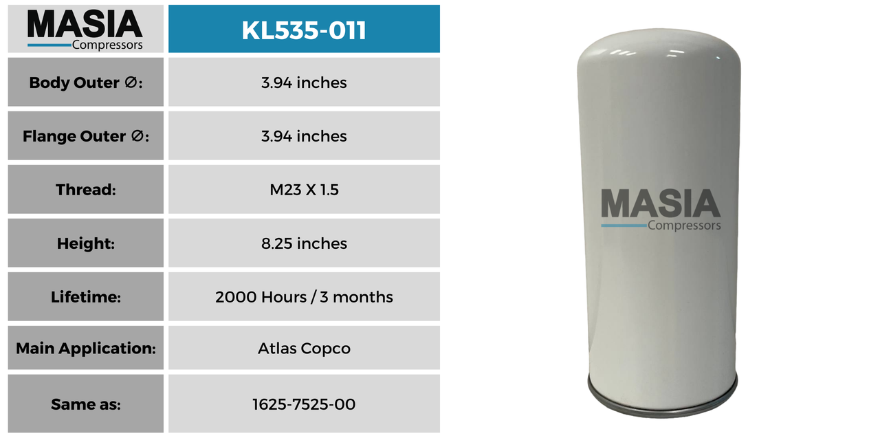 1625-4800-50 Filtro de Aceite Compatible con Atlas Copco