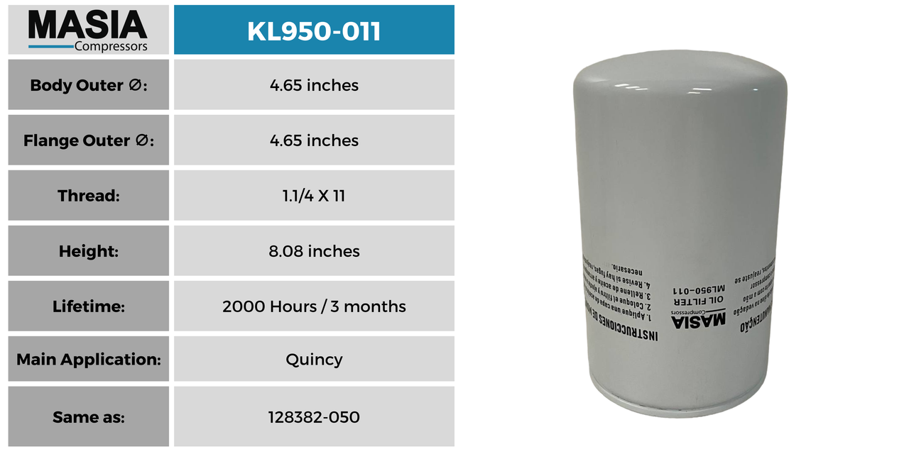 2013402087 Filtro de Aceite Compatible con Quincy