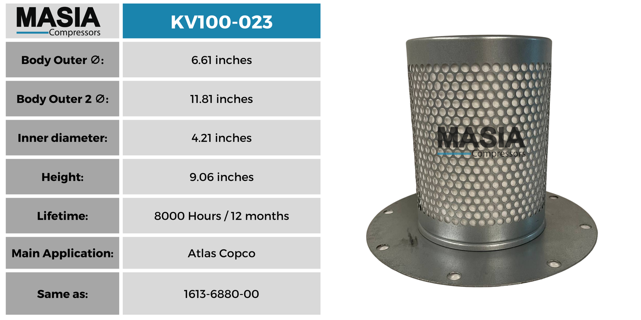 1613688001 Filtro Separador Compatible con Atlas Copco