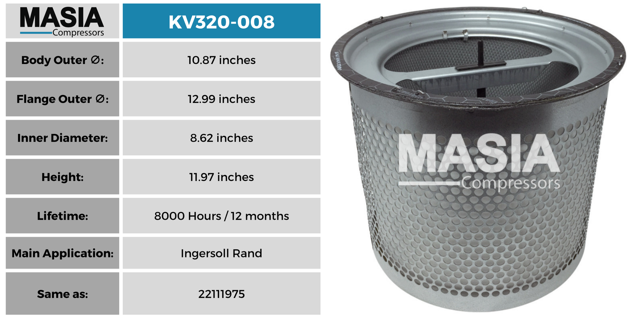 22111975 Filtro Separador Compatible con Ingersoll Rand