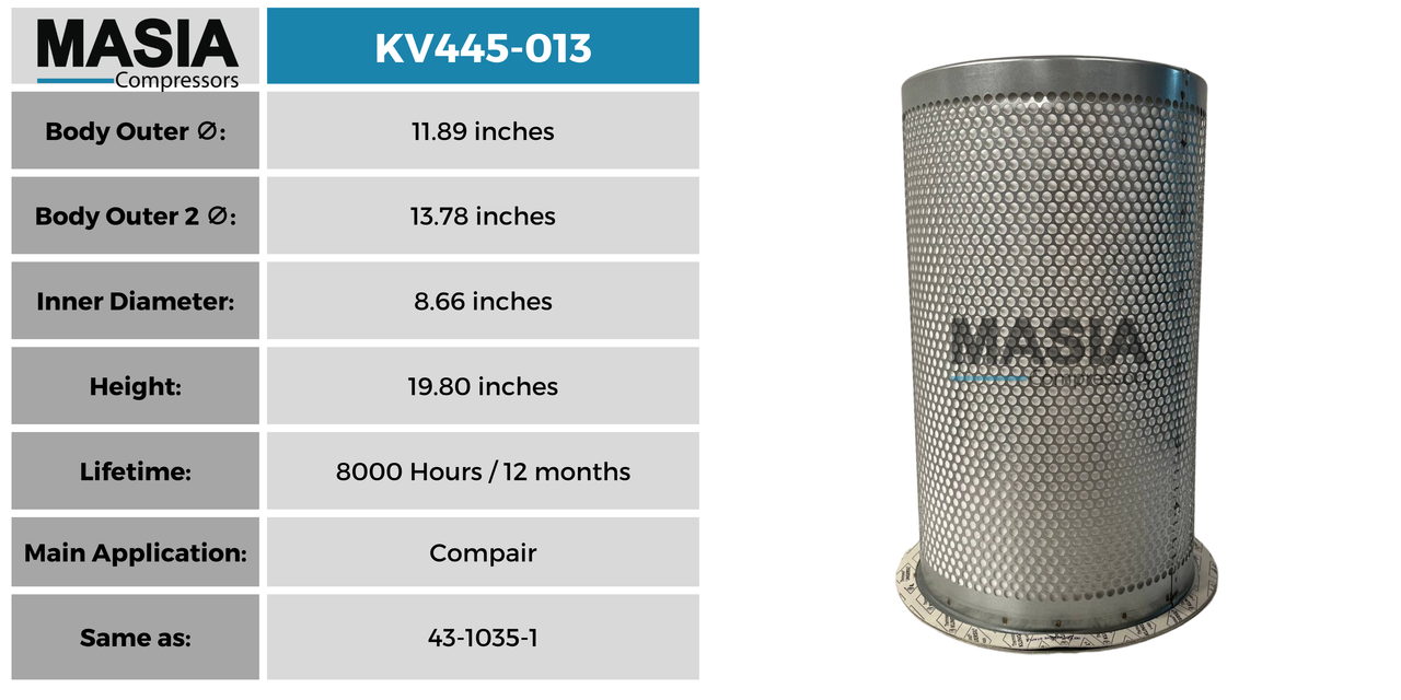 53770431227N1 Filtro Separador Compatible con Kaishan Compressor