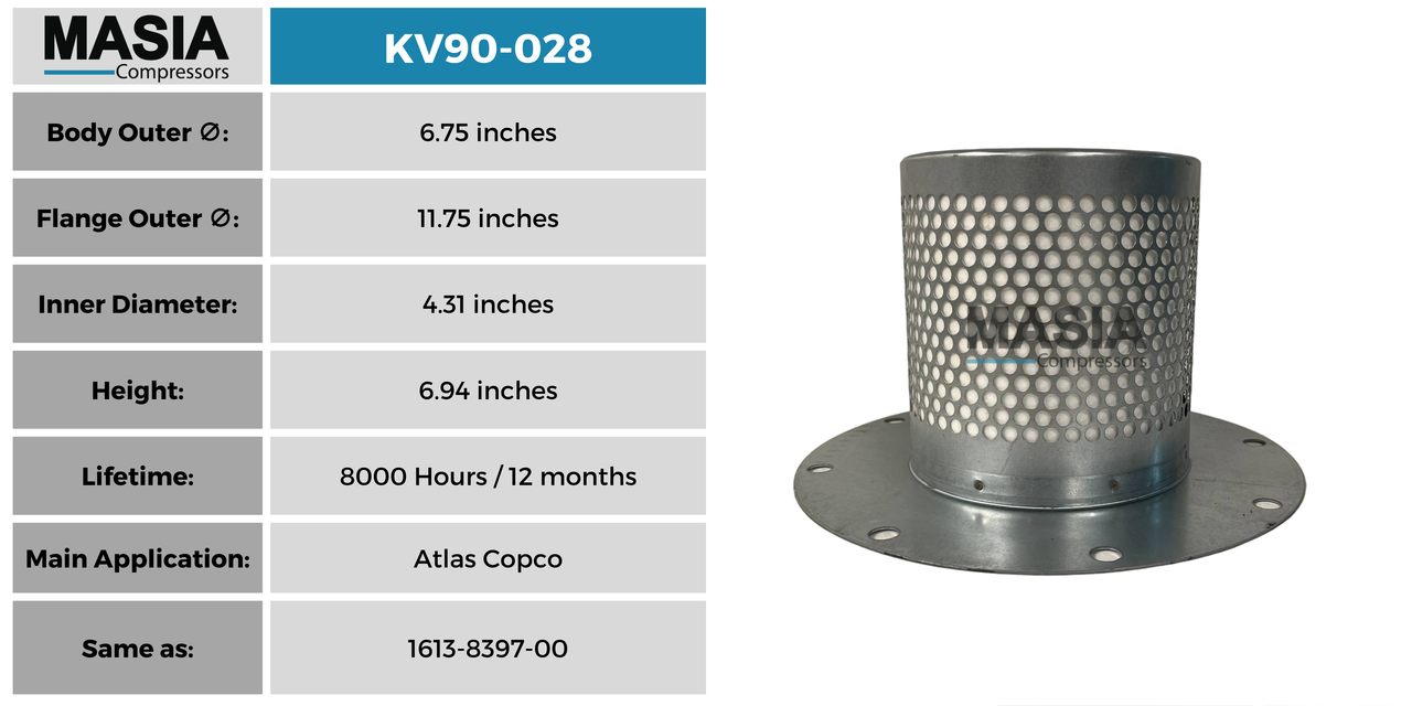 1613-8397-00 Filtro Separador Compatible con Atlas Copco