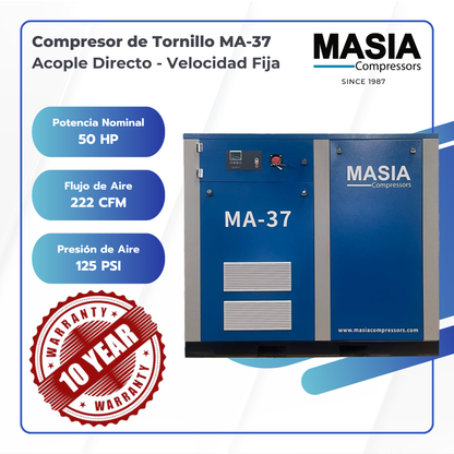 Compresor de Tornillo Masia 50 HP 218 CFM 145 PSI 220VAC 3PH
