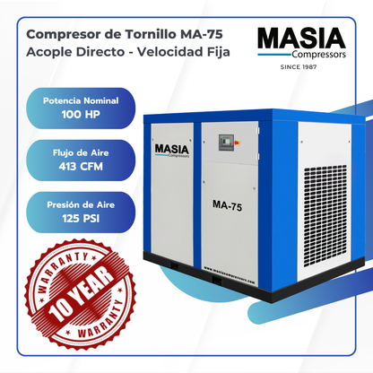Compresor de Aire MA-75 Trifásico 440VAC - 414 CFM / 145 PSI / 100 HP