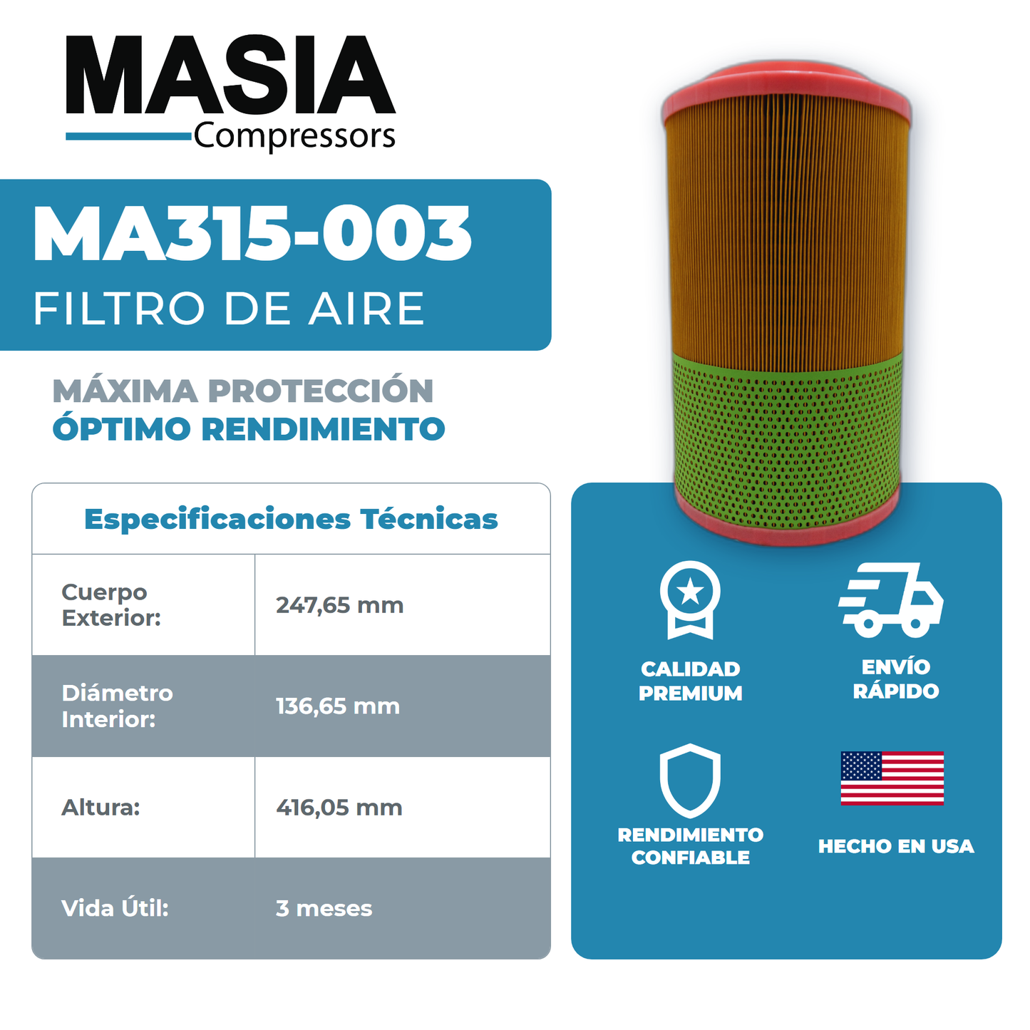 GA-75 Kit de Servicio 8000 Horas (1613-9503-00, 1622-3652-00, 2901-0566-22, 1310-0368-38)
