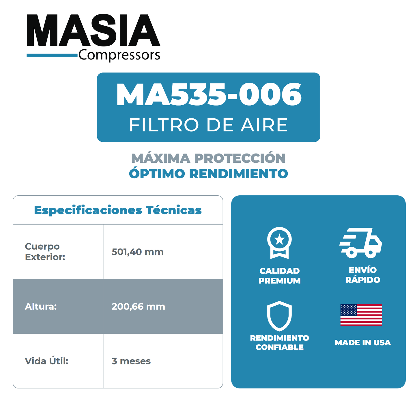 E308-0050 Filtro de Aire Compatible con Compair