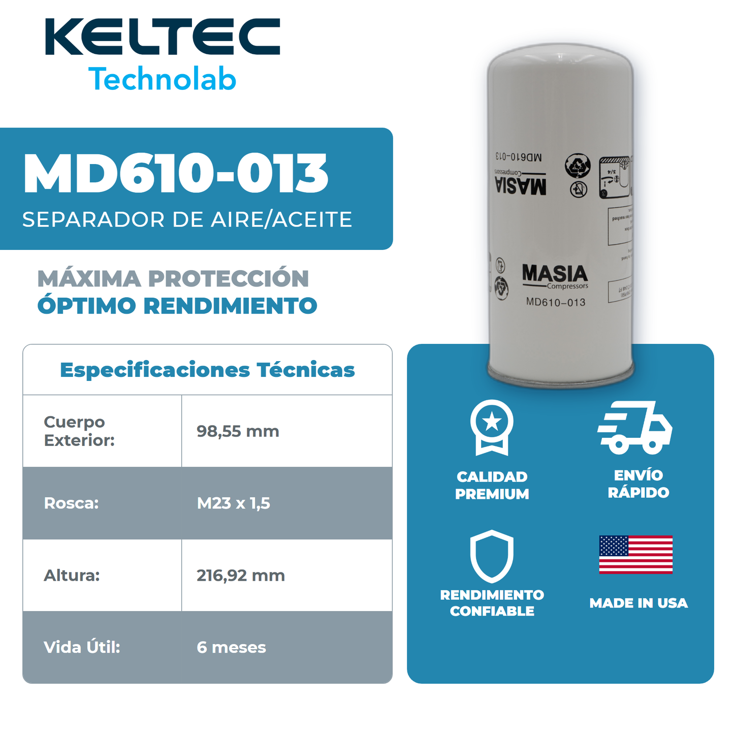 1830-0196-82 Filtro Separador Compatible con Atlas Copco