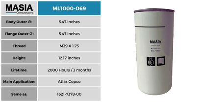 1621-7378-90 Filtro de Aceite Compatible con Atlas Copco