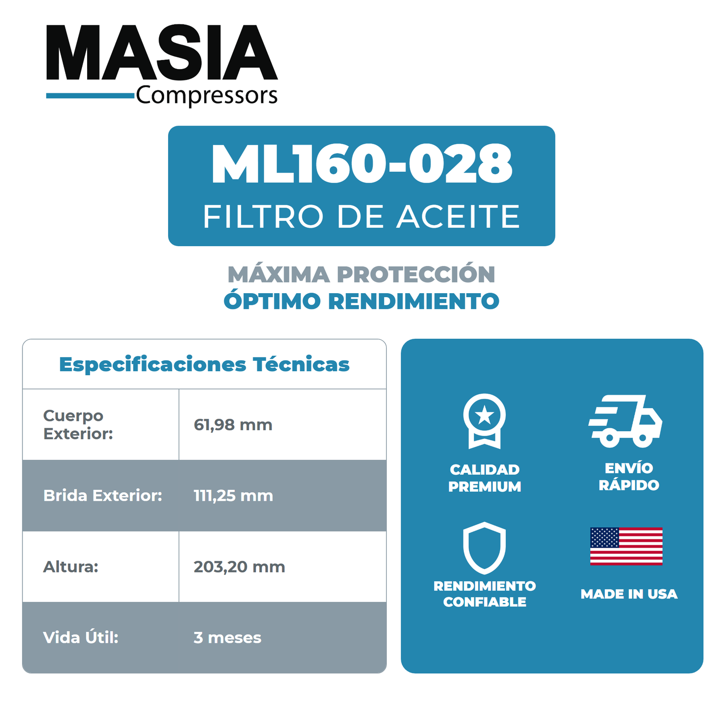 ML160-028 Filtro de Aceite Masia Compressors