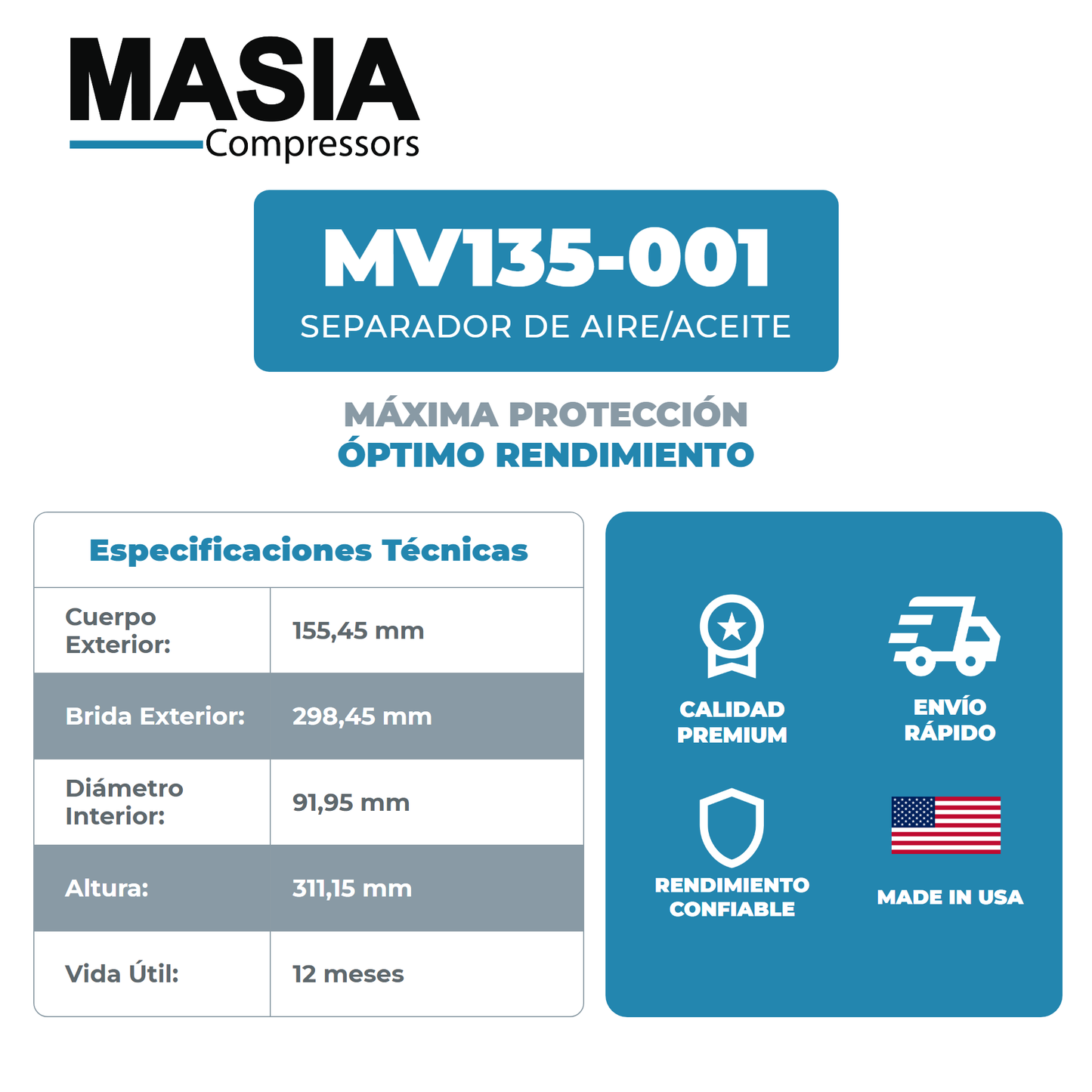 MV135-001 Filtro Separador Masia Compressors